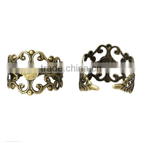 Copper Adjustable Rings Filigree Flower Antique Bronze Cabochon Settings 18.7mm 10 PCs Ring Setting