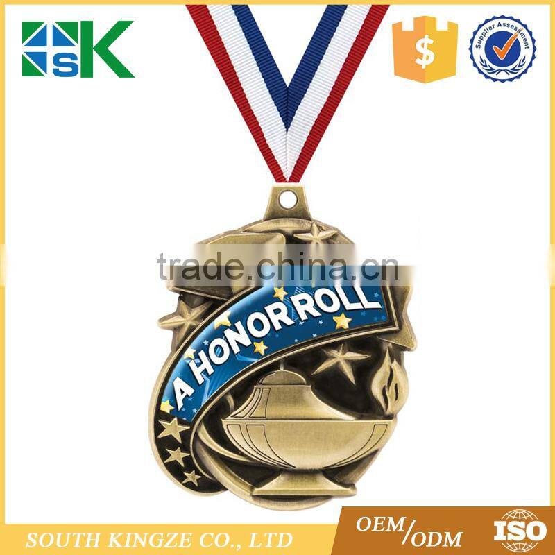 Irregular Shape Customer Own Logo Design Bronze Color Sport Medal With Ribbon