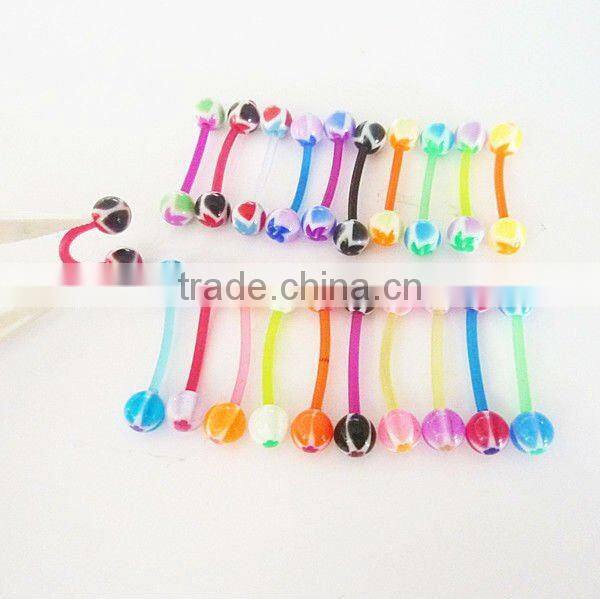 hot printed windmill acrylic ball EBA shaft flexible tongue piercing body jewelry