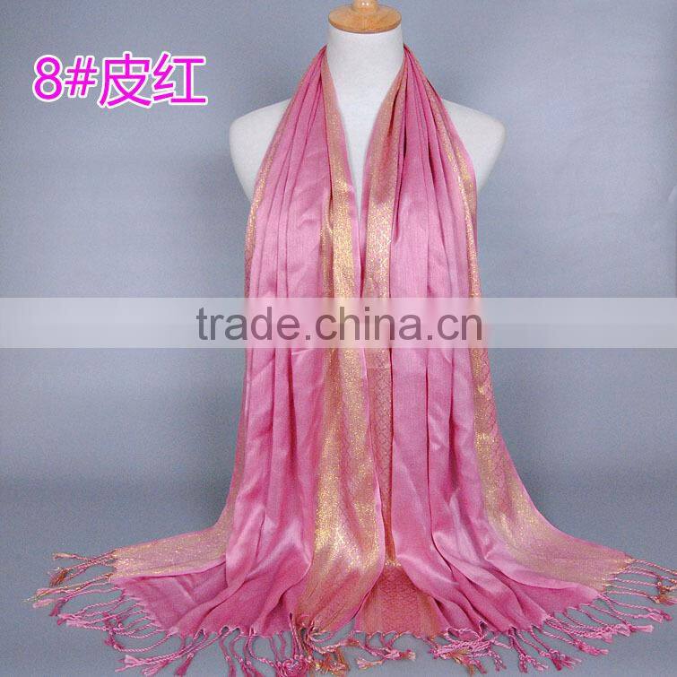 shiny long tassel muslim scarf/16 color muslim tassel scarf/islamic hot sell women hijab