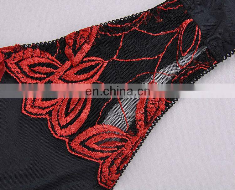 Factory Price Red Lace Embroidered Bra Panties Set, Bra T-Back Panties Set