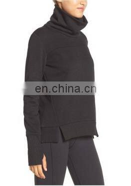 Alibaba Wholesale Ladies Soft Cotton-Infused Pullover Long Sleeves with Thumbholes Cuffs High Funnel Neck Sweatshirt for Women