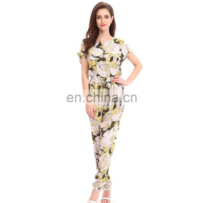 Korean Style Waist Ethnic Print Formal Office Ropa Mujer Jumpsuit For Middle Age Ladies