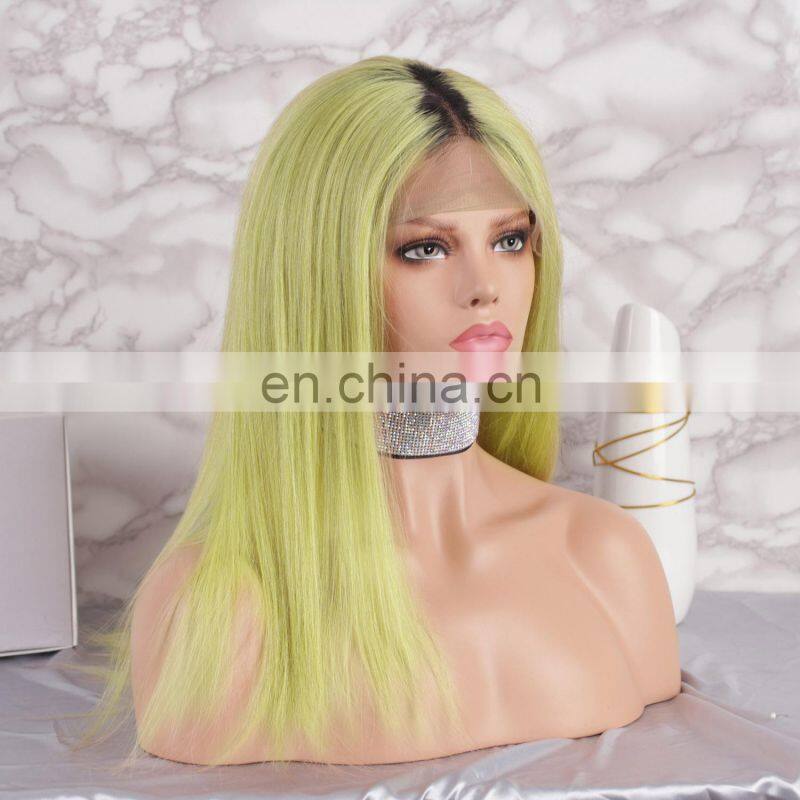 2018 fashion green color with dark roots full lace wig brazilian human hair