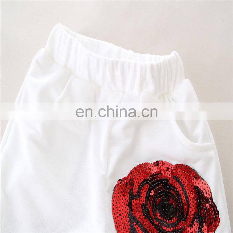 Girls Sequins Flower Clothing Sets Kids Sportswear Embroidered Outfit T-shirt Pants 2PCS Tracksuits