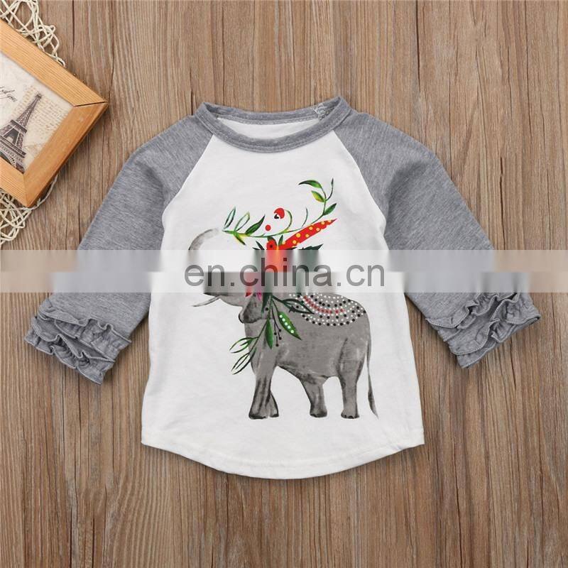 Halloween Baby Girl Ruffle Raglan gold pumpkins Tshirts Kids Ruffle rainbow Tops Santa Boys Clothes