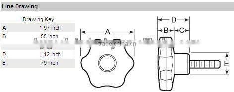 Six-Lobe Black plastic knob HG-K-0014