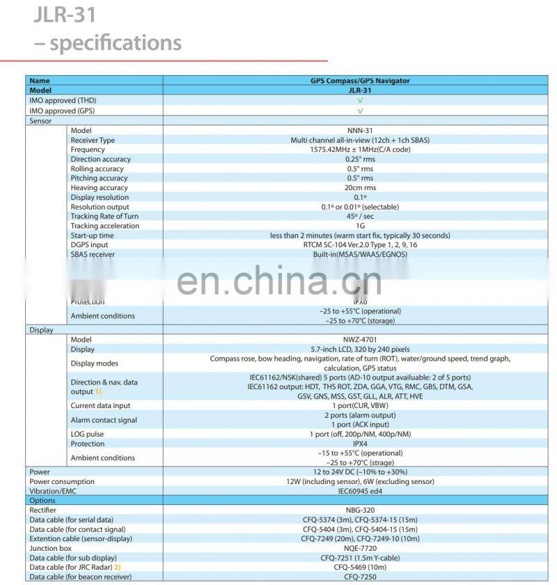 Marine electronics nautical navigation communication JRC JLR-31IMO ship 3D dynamic sensor THD GPS satellite compass navigator