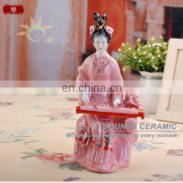 Chinese Hand Maded Ceramic Antique Colorful Beauty Porcelain Figure Statues