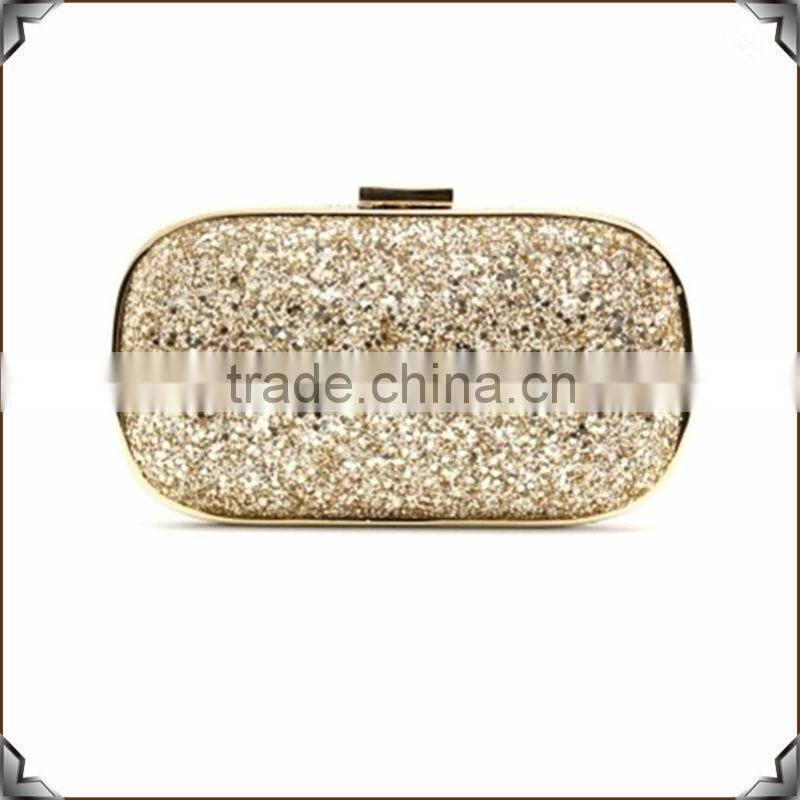 fashion glitter women clutch bag with gun metal frame