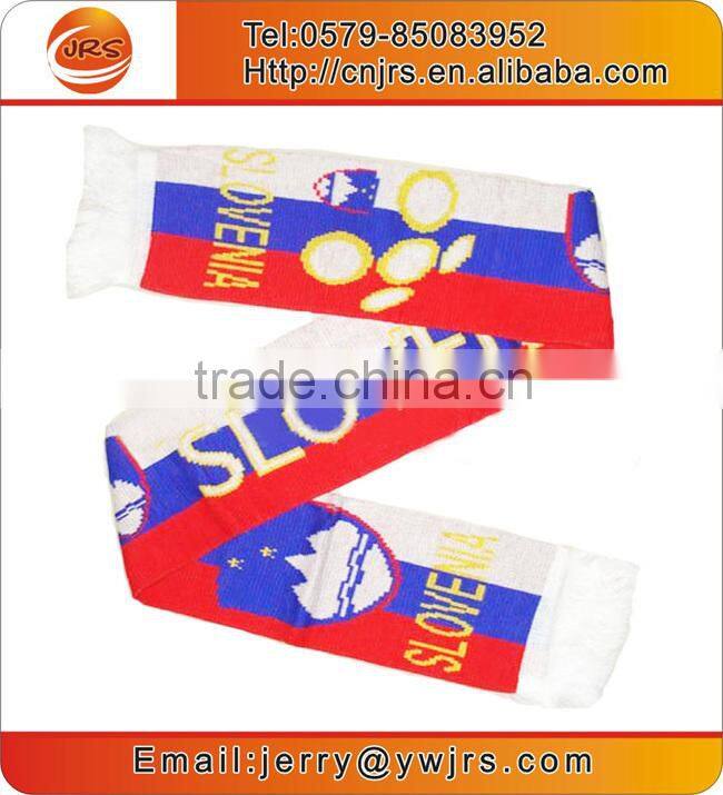 Promotional custom knitted fans gift wholesales scarf,jacquard knitting pattern scarf