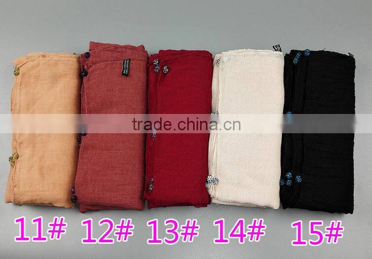 New Design Plain Blank Solid Color Cotton Ladies Fashion Scarves With Pendant