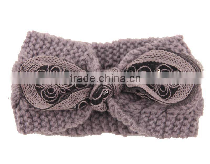 2015 Winter Newest Charm Women's Christmas Gift Knit Elastic Bow Knot Lace Flower Headband