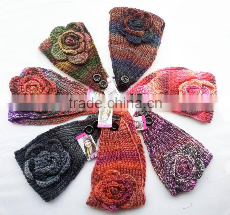 Beautiful Colorful Yarn Knittig Flower Decorated Fashion Women Head Band