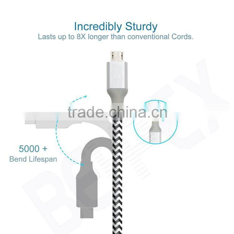 Woven Fabric Braided Flat Pipe Connector Micro USB Cable