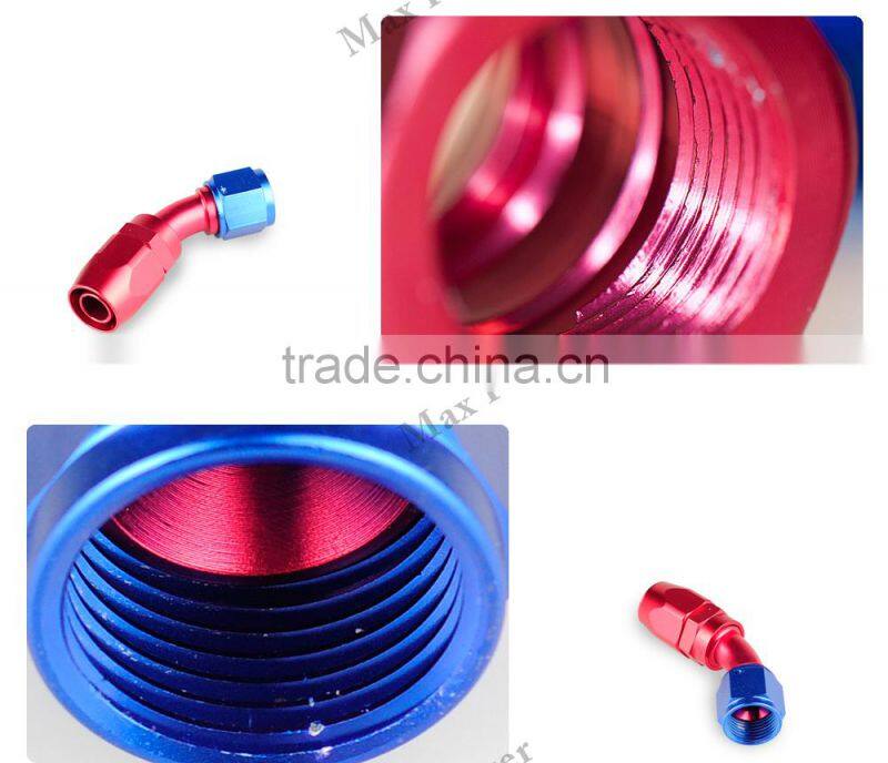 Aluminum oil cooler fitting 45 degree resuable fuel line hose end fitting adaptor blue and red 40-045-08