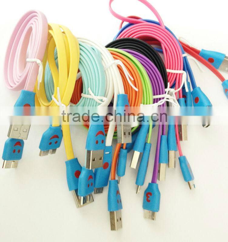 colorful led smiley face micro usb cable for phones Note3