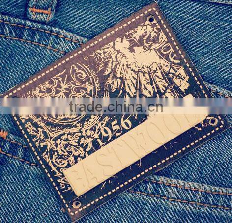 Custom debossed ,embossed leather patch for jeans
