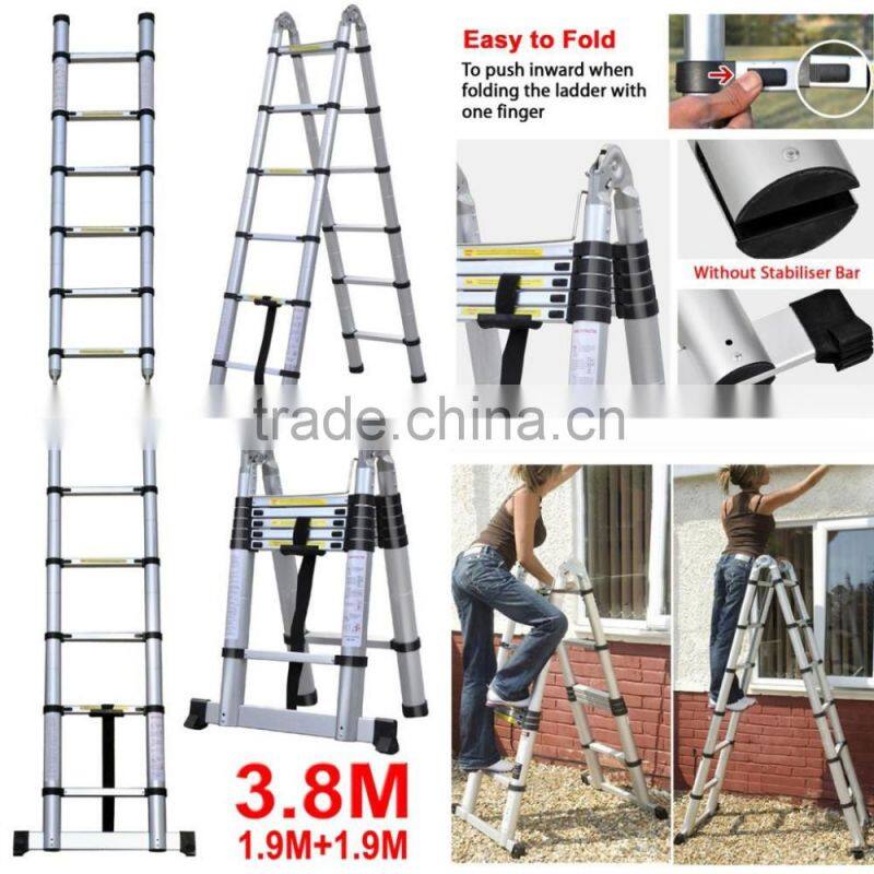 2015 New 3.8m twin safety telescopic aluminium ladder AY-ZJ3038