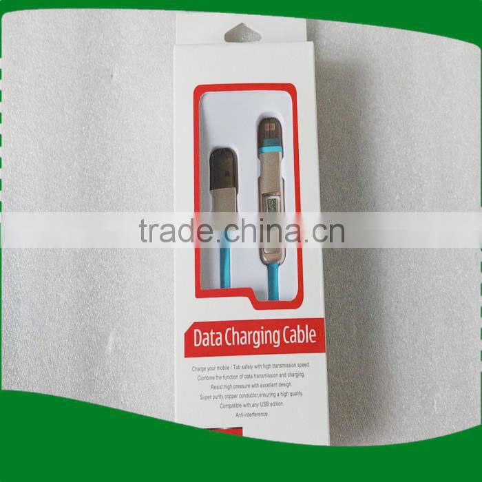 2 in 1 sync data micro usb cable for iphone5/6s,1M flat noodle line