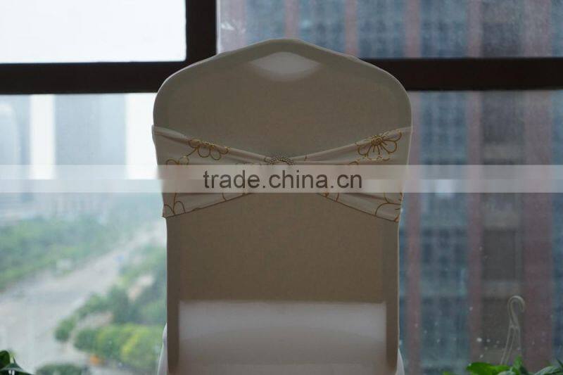 Gold patterns lycra chair band with buckle for banquet