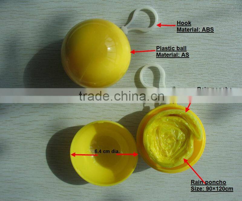 2014 100%ECO Match Poncho Ball with keychain Disposable LDPE Raincoat