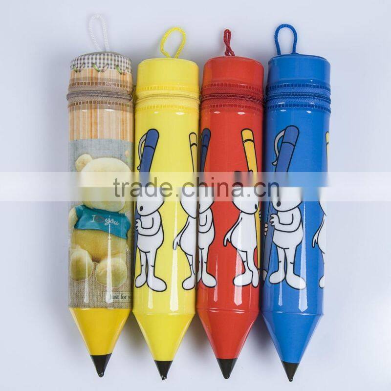 Full Color Printed Promotional Plastic Soft PVC Pencil Shape Pencil Bag Case (with zipper and handle)