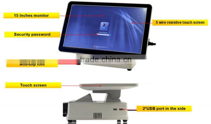 customized 5 wire resistive touch screen pos terminal with cash drawer