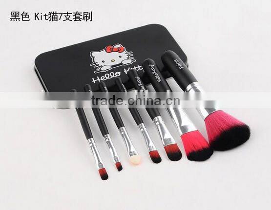 Mini 7pcs Tin box black Kitty make up bucket brushes makeup sets