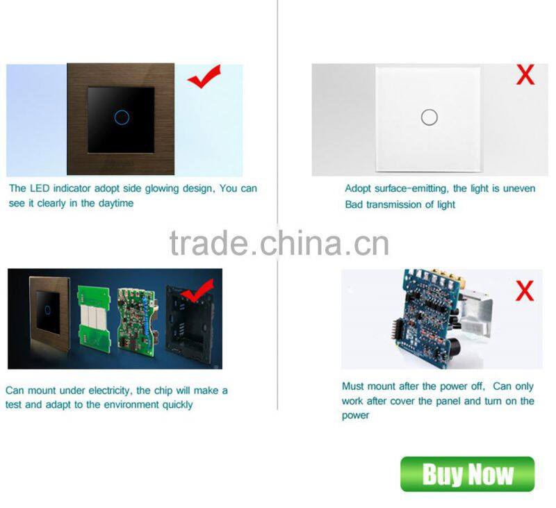 CE Approved Wallpad 86 Standard Brown Brushed Metal Frame LED BackLight 1Gang Touch Light Switch