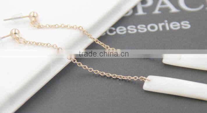 Gold Long Dangle Drop Chain With Rectangle Alloy Stone Earrings