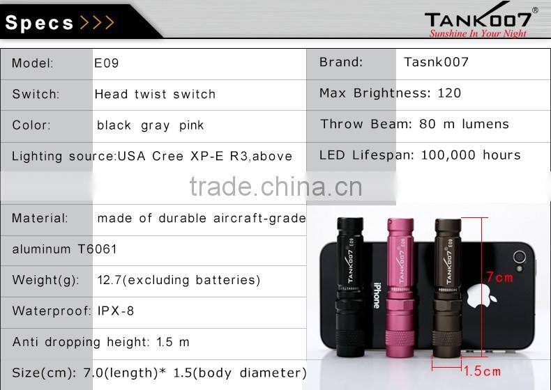 TANK007 Waterproof led torch E09 led mini flashlight