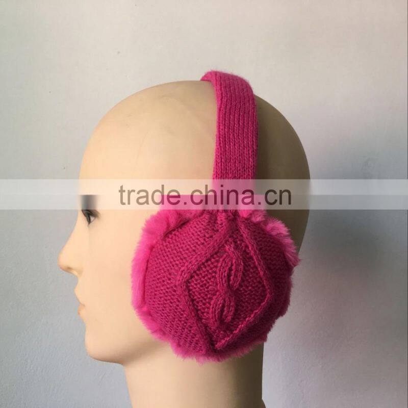 Adult unisex knitted earmuff fur with geometric pattern for male and female outdoor active wearing accessories