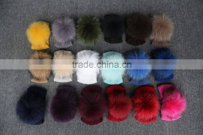 Colourful Genuine Big Raccoon Fur Pompom Women Makeup Headband