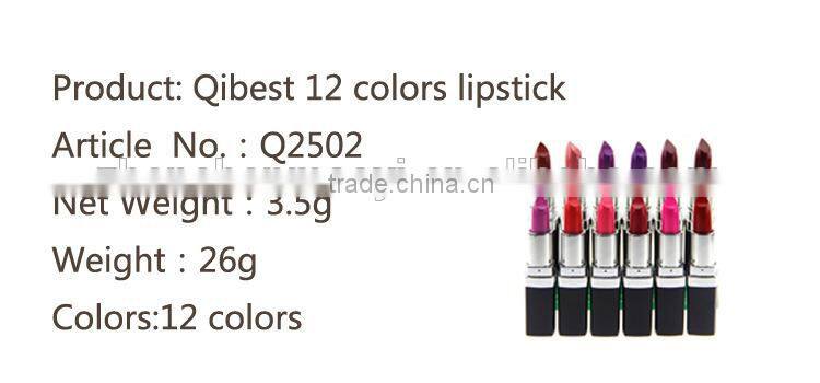 Fashion 12 color matte lipstick black tube purle red pink color longlasting waterproof lipstick