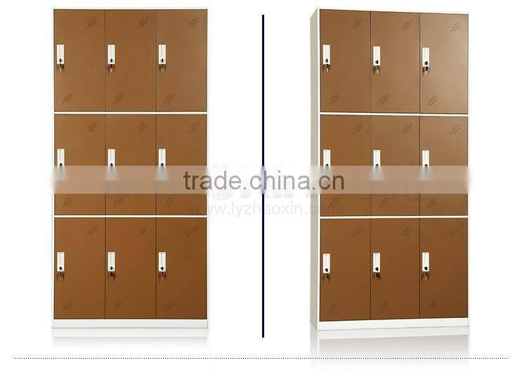 9 door brown stainless steel wardrobe metal key lock steel closet locker demountable steel locker