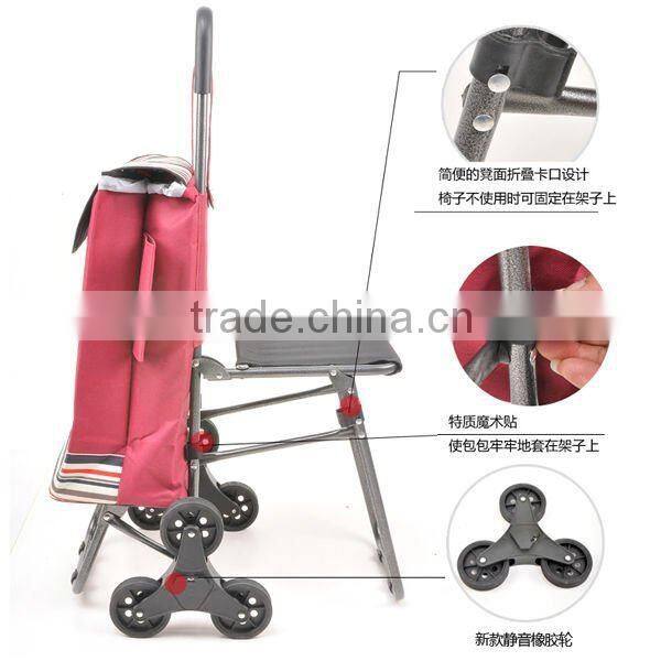 Folding shopping cart with seat and bag