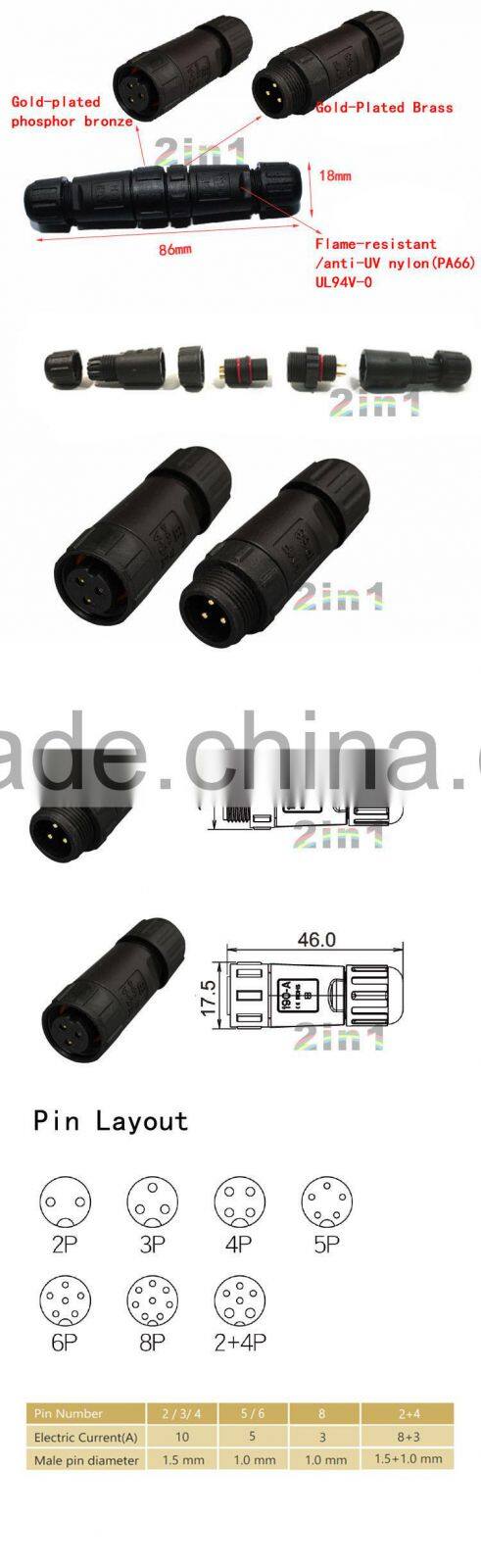 SQ14-3P IP68 10A Nylon Solder Waterproof Electric Cable Wire Connector