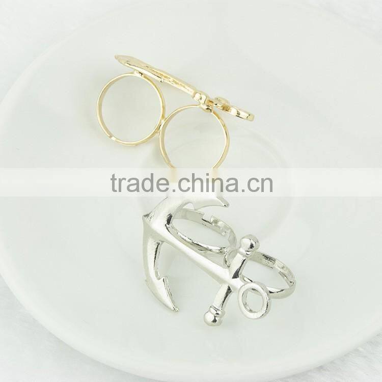Fashion jewelry boat anchor dual silver ring