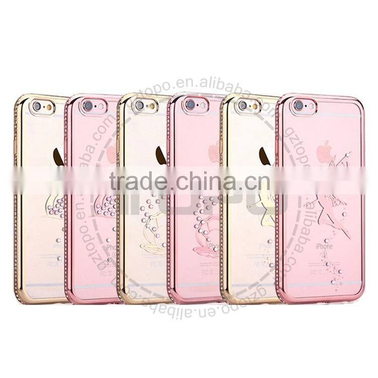 Diamonds Swan angel electroplate frame soft TPU for girls mobile phone Case for iphone 6 6s plus
