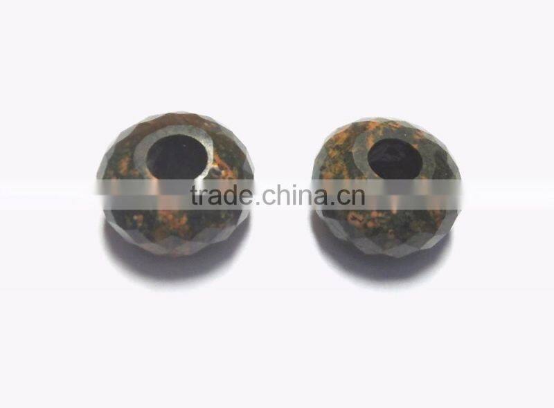 Natural Unakite Faceted Handmade Roundel Big Hole Beads