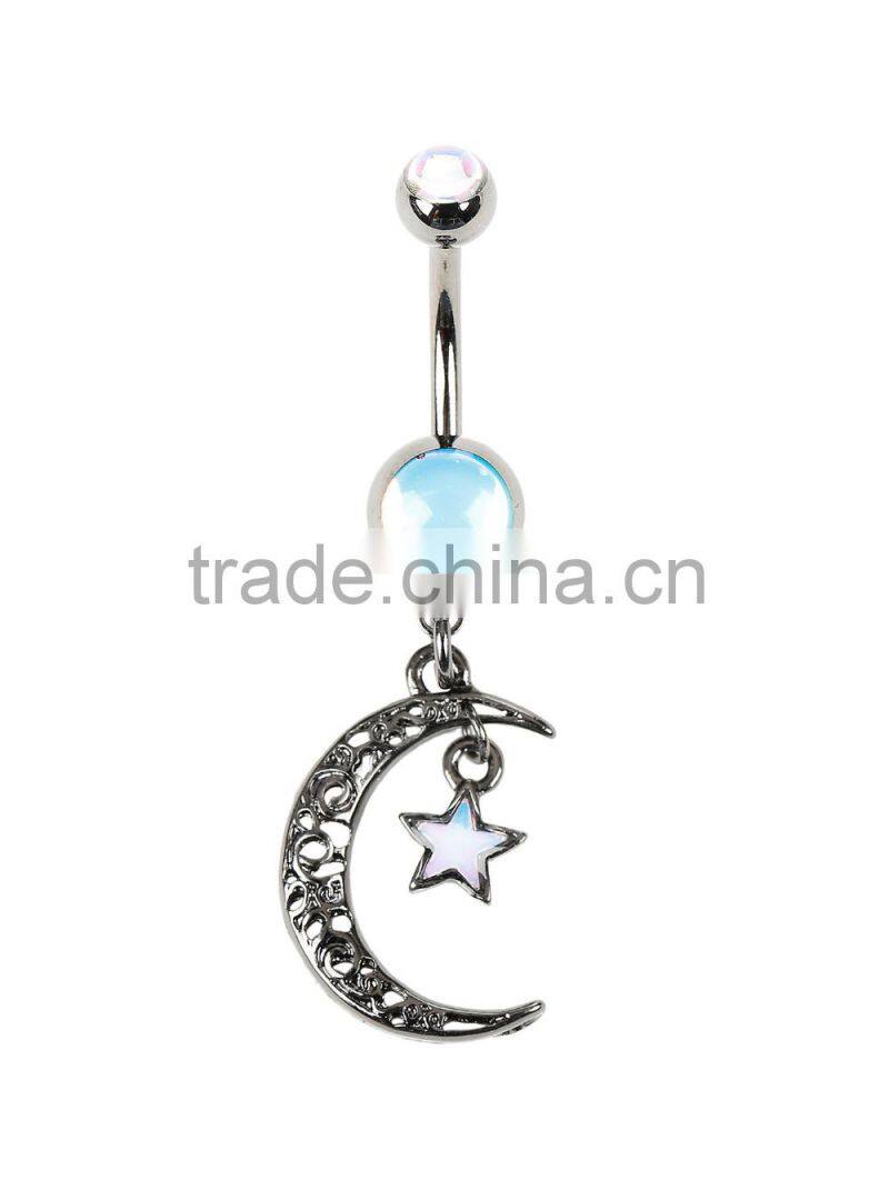 New Design 316l Surgical Steel crystal moon and star Logo Belly Button Ring Navel Piercing Jewelry