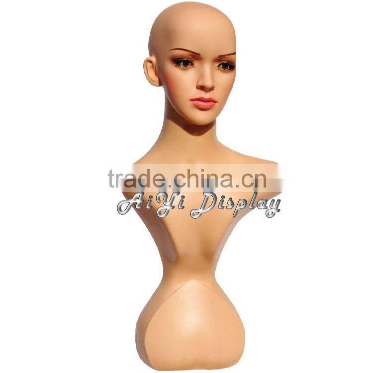 with make up head skin color PP material jewelry display female cheap female bust mannequins sale