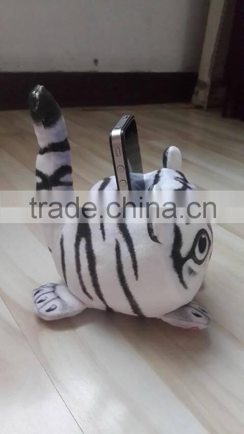 3 D plush white tiger cellphone seat plush toy white tiger shaped mobile phone holder plush tiger shaped mobile seat holder