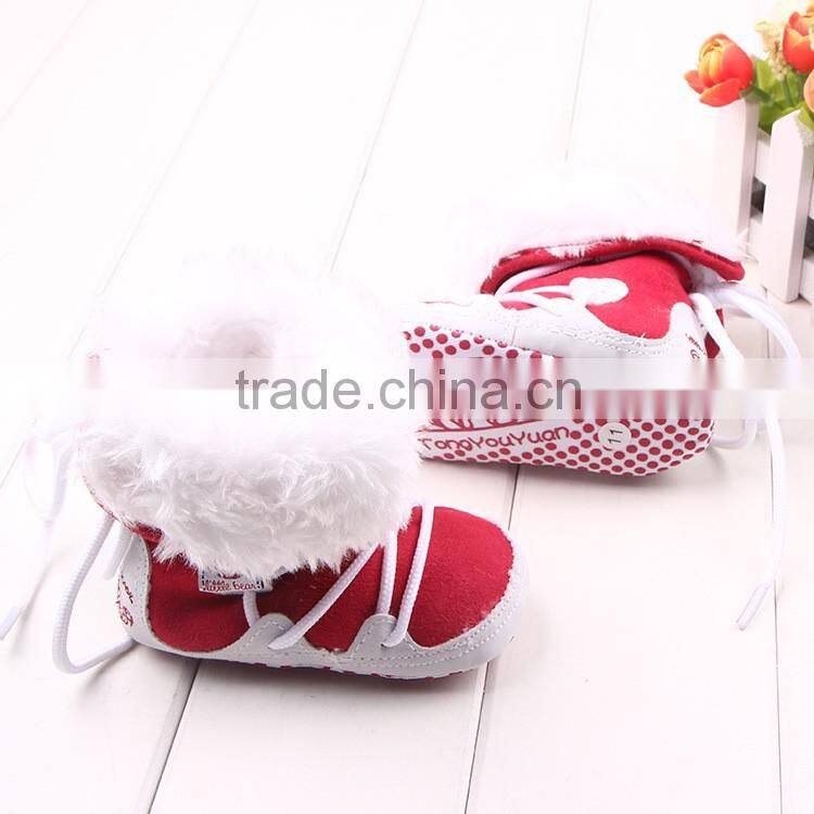 Coralon leather toddler shoe baby shoe prewalker with fuzzy ball baby shoes boots