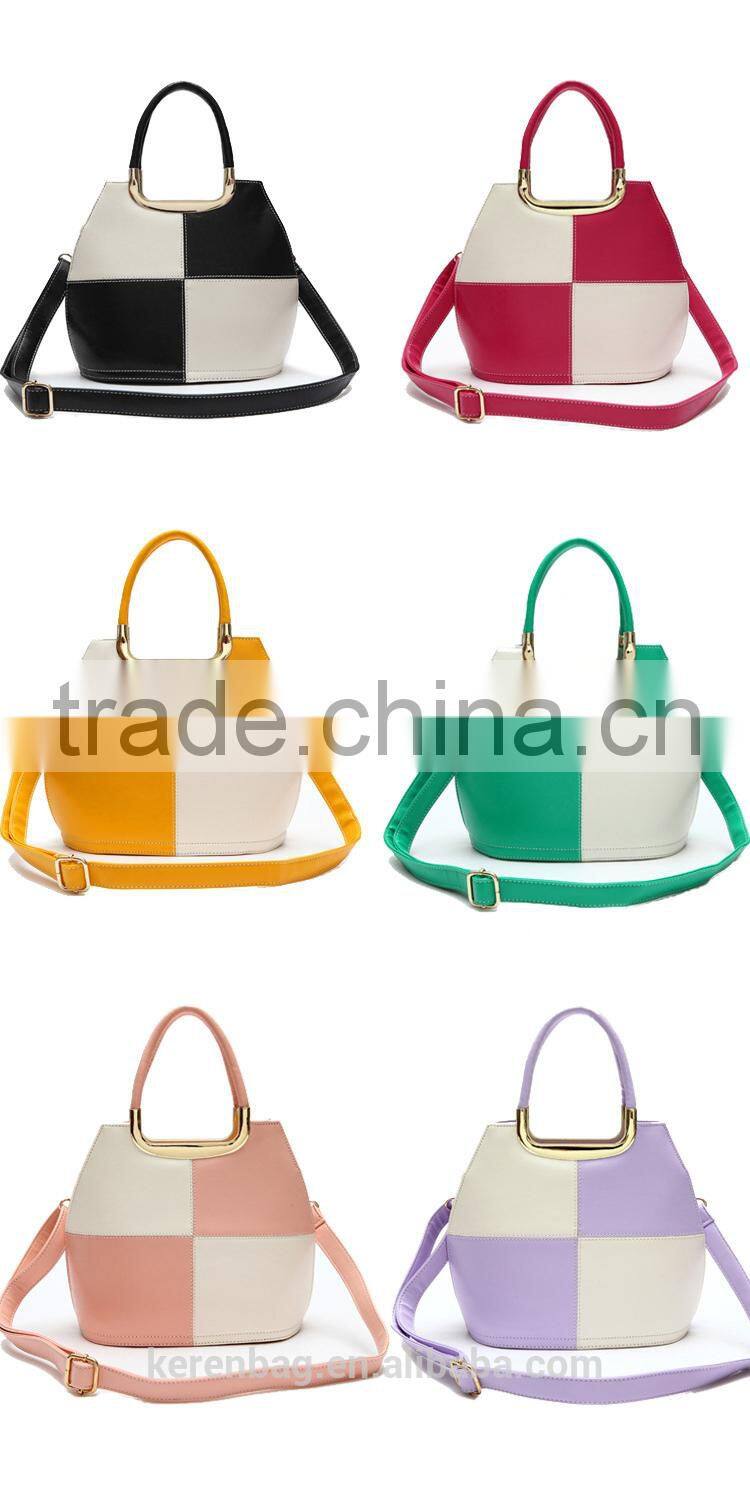 Fashion Ladies Bicolor Pu Shoulder Bag Shopping Handbag