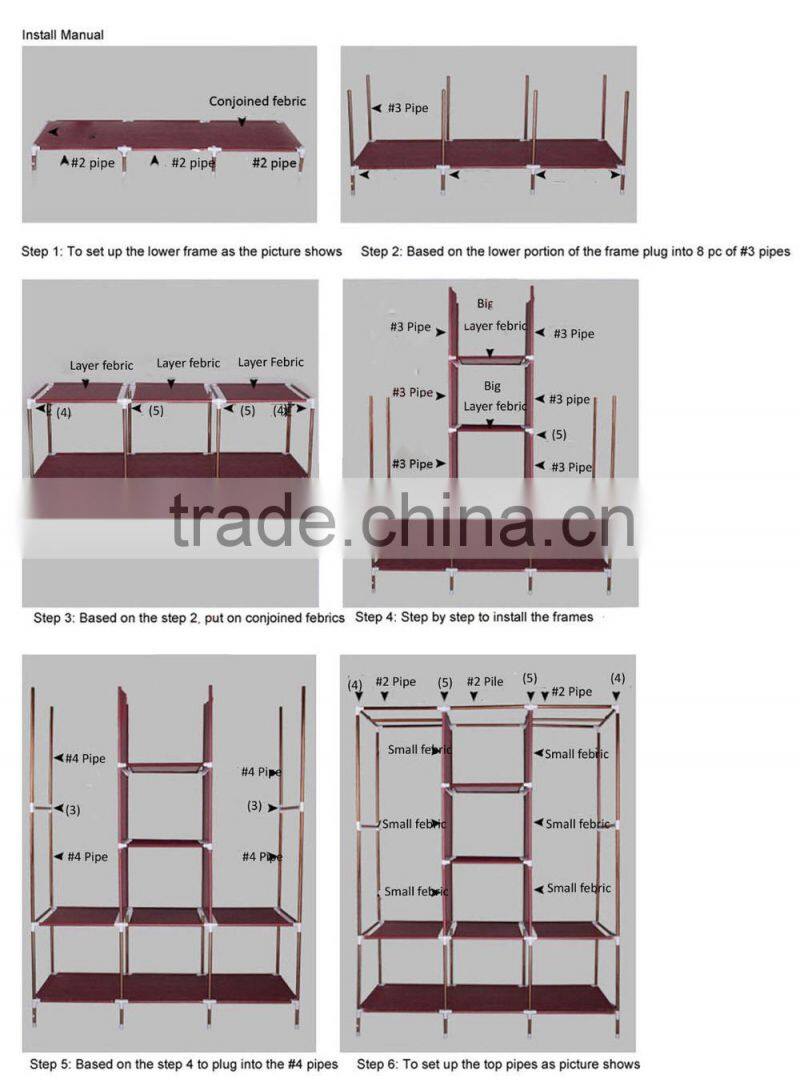 Rose Red Fabric Cupboard Bedroom Rack Shelve Rail Clothes Storage Wardrobe