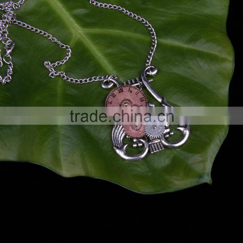 2015 yiwu fashion jewelry hot sale pop steampunk necklace gear steam watch pendant statement necklace hiphop