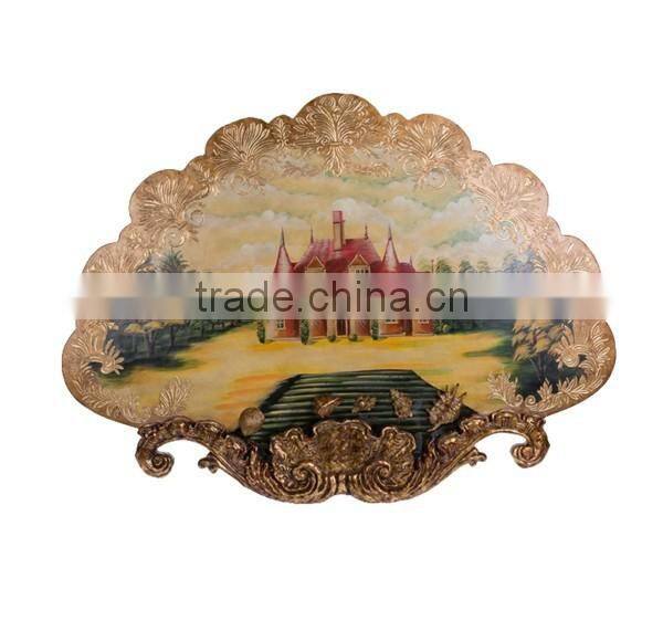 Noble Hand Painted Wood Wall Painting, Decor Fan Shaped Hanging Wall Picture, Solid Wood Carved Hanging Wall Art