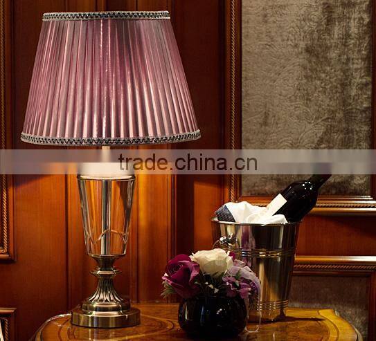 Romantic purple color lampshade K9 clear crystal table lamp